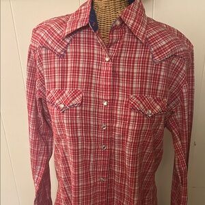 Wrangler Red and White Sparkly Checkered Snap Button Shirt